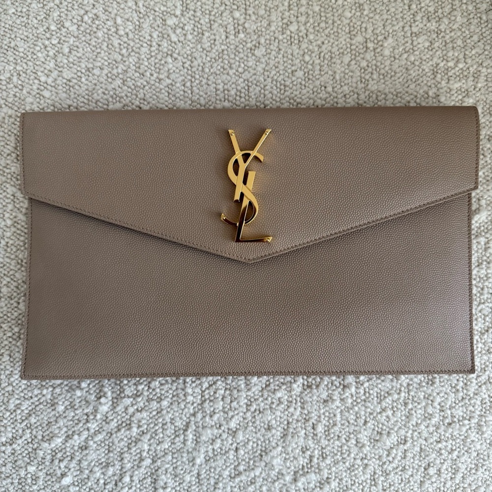 Saint Laurent Beige Uptown Pouch Leather